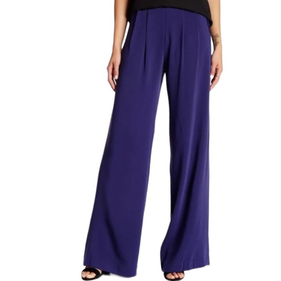 PARKER Wide Leg Pleat Front Banded Waist Eldora Pants Navy A410 Size 6